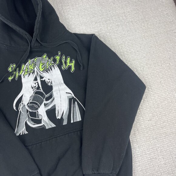Billie Eilish Hoodie Mens M Black Sweatshirt Pullover Anime Drawstring Y2K - Picture 4 of 16